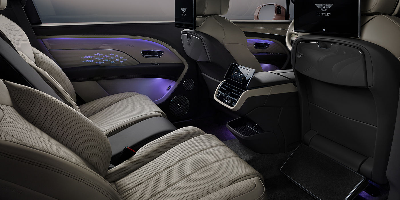 Bentley Glasgow Bentley Bentayga EWB Azure SUV rear interior with Bentley Diamond Illumination