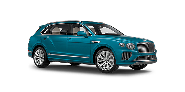 Bentley Glasgow Bentley Bentayga EWB Azure front side angled view in Topaz blue coloured exterior. 