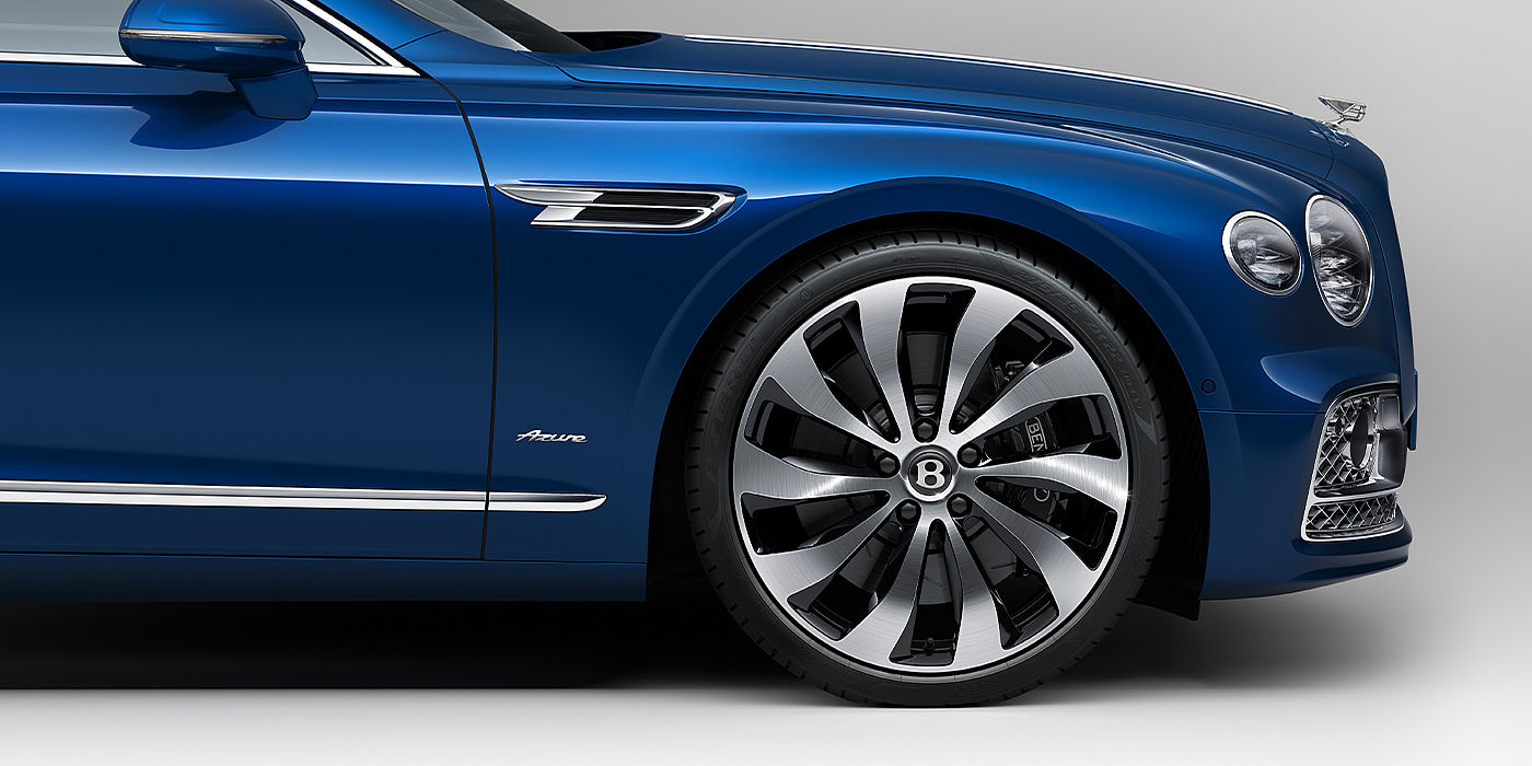 Bentley Glasgow Bentley Flying Spur Azure sedan side close up in Sequin Blue paint with Azure badge